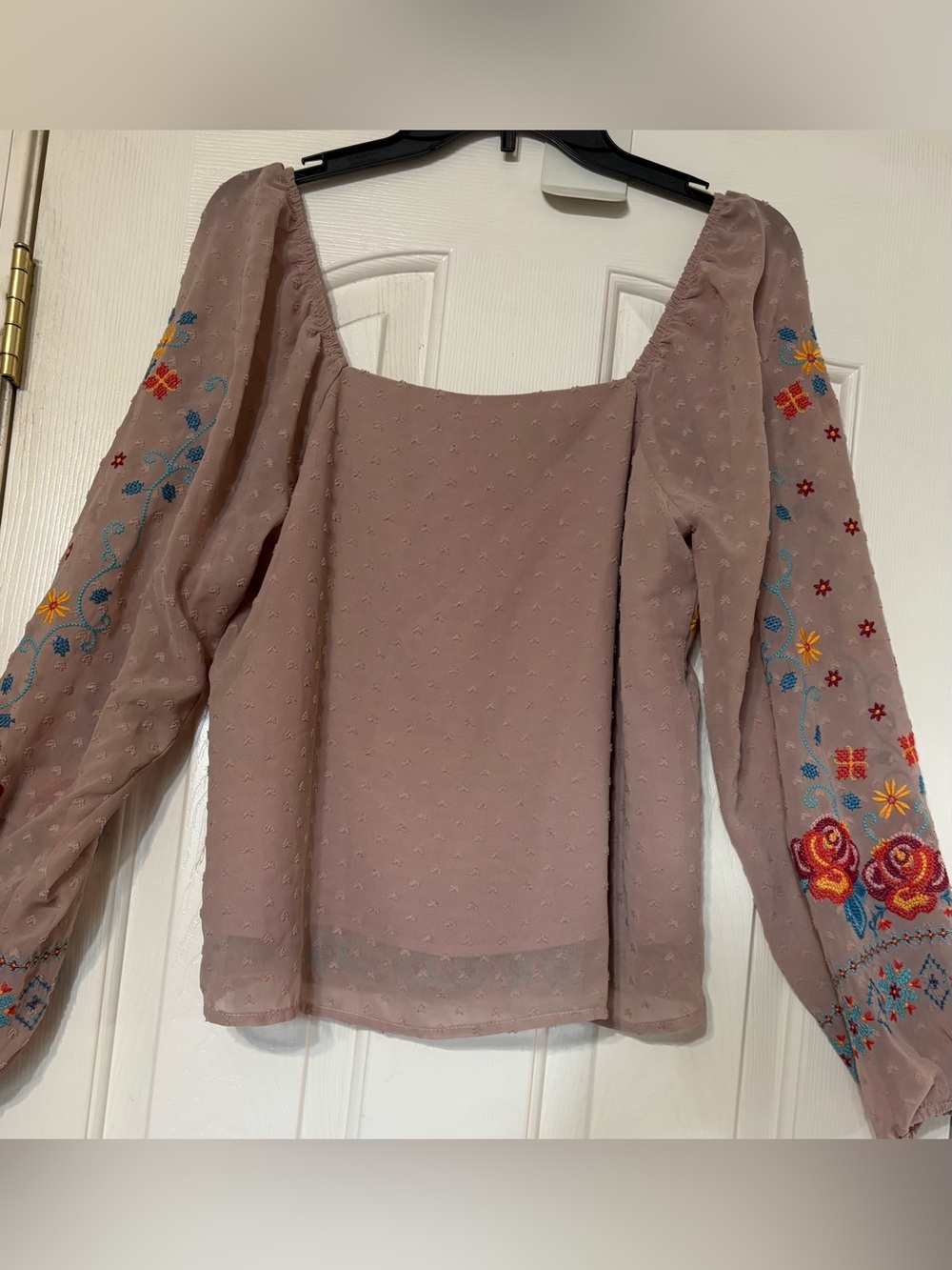 Savanna Jane Top Embroidered Blouse Boho Long Sleeve Floral Peasant - Picture 5 of 7
